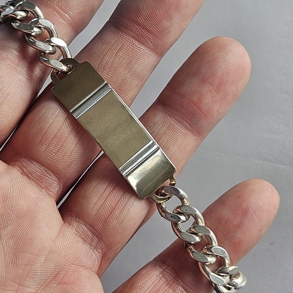 Heavy 34g Men's 8" Sterling Silver ID Plaque Chain Link Bracelet - Picture 4 of 7
